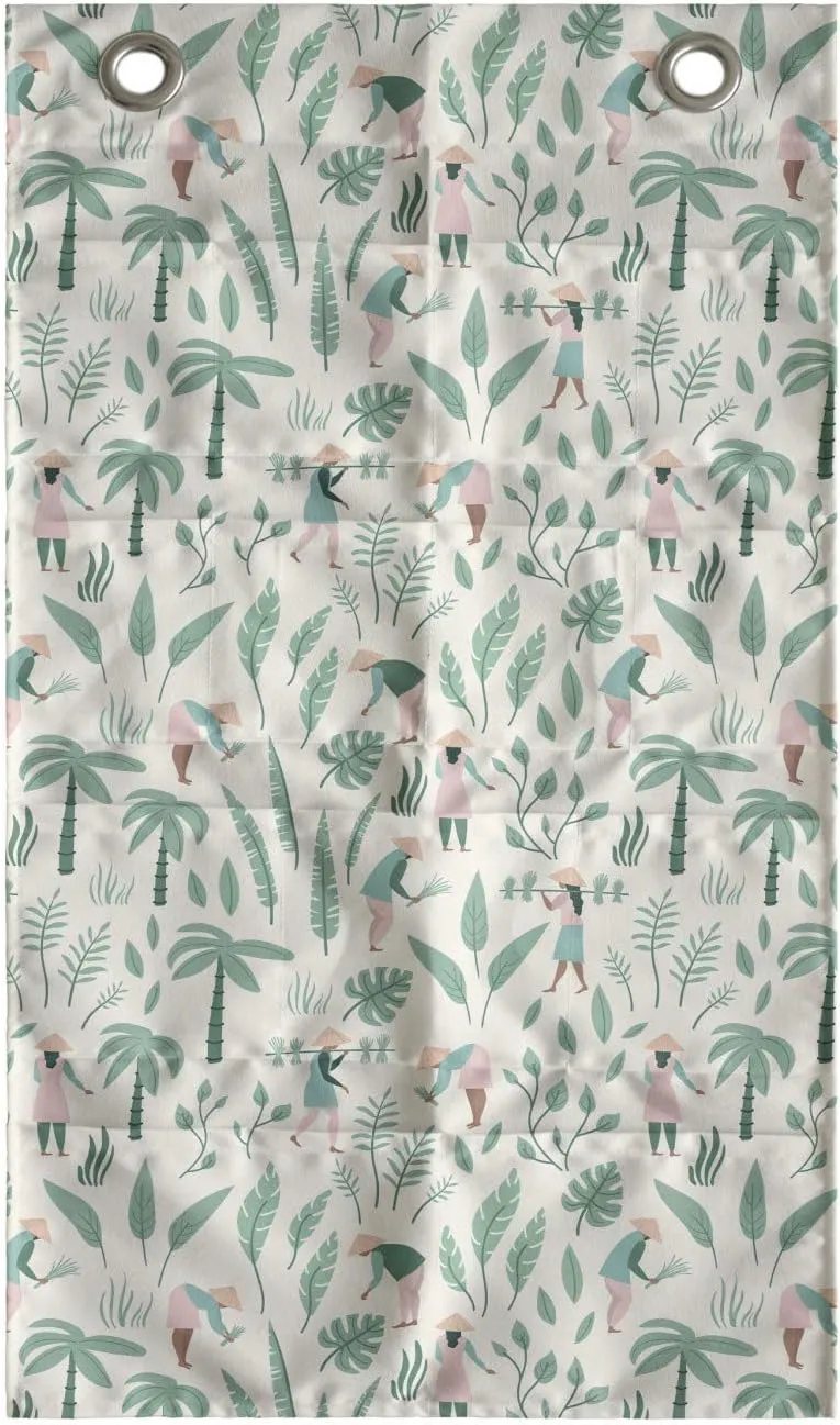 Ambesonne Rural Hanging Pocket Organizer, Vietnamese People in The Rainforest Palm Trees Exotic Jungle Foliage Travel, Printed Polyester Storage Bag with Pockets, 21" x 31", Seafoam Rose Ivory