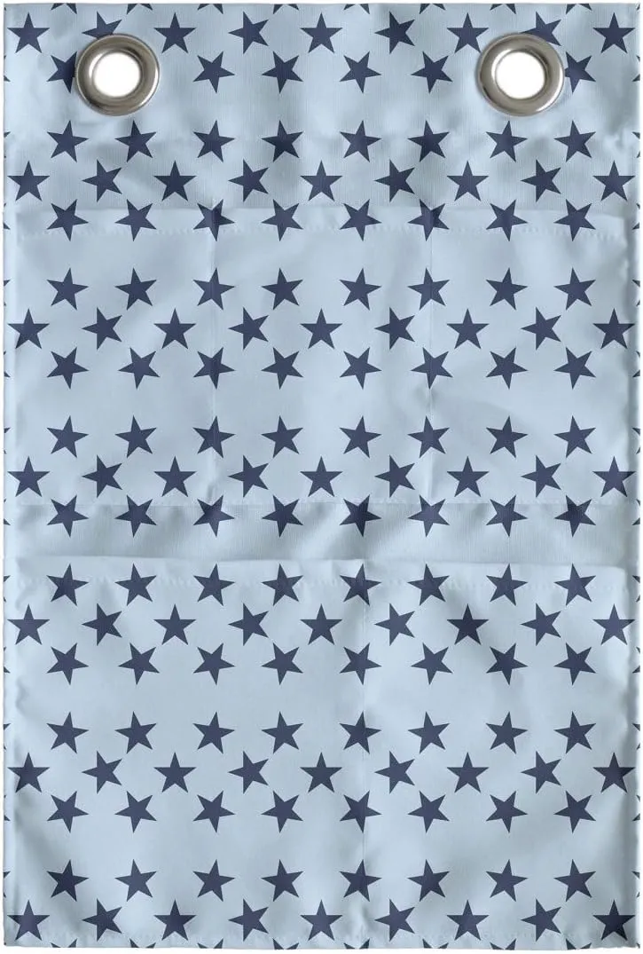Ambesonne Star Hanging Pocket Organizer, Continuing Demonstration of Sky Related Elements on a Pale Background Print, Printed Polyester Storage Bag with Pockets, 14" x 20", Dark Sky Blue