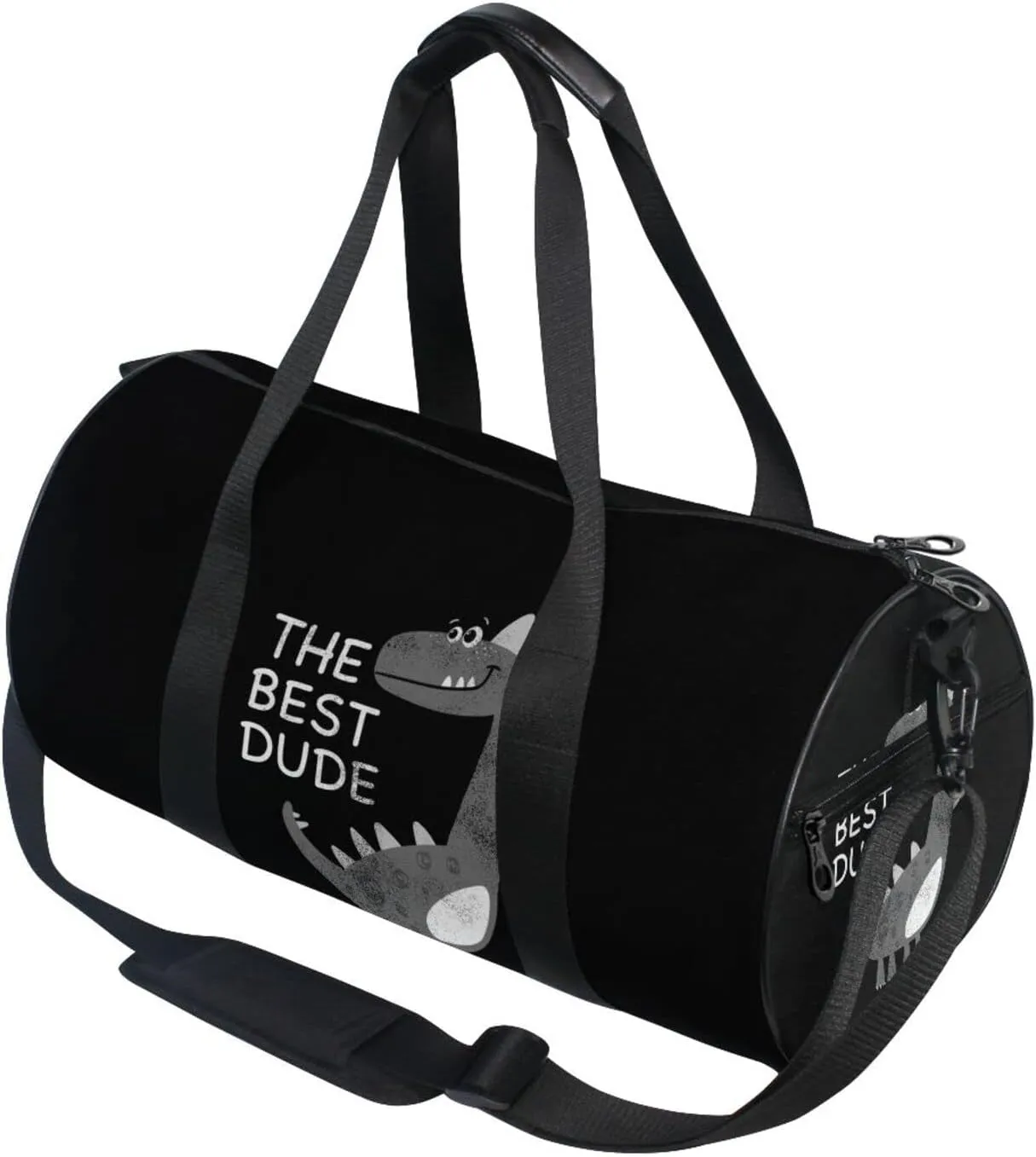 Animal Dinosaur The Best Dude on Black Dark Duffel Bag, Foldable Canvas Travel Tote for Gym Sports with Inner Pockets, Durable Lightweight Fitness Bag for Overnight Workout
