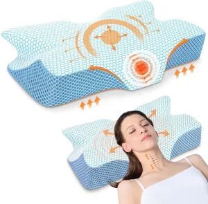 Anvo Cervical Neck Pillow for Neck and Shoulder Pain - Memory Foam Pillows for Pain Relief Sleeping, Contour Orthopedic for Side Back Stomach Sleeper, Blue Firm