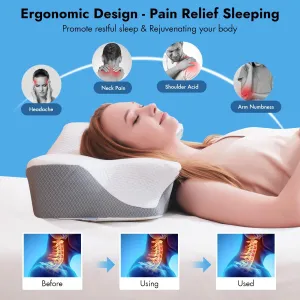Anvo Cervical Pillow for Neck Pain Relief, Memory Foam Pillows for Neck and Shoulder Pain, Orthopedic Ergonomic Design for Sleeping, Suitable for Side Back and Stomach Sleeper, Grey Firm