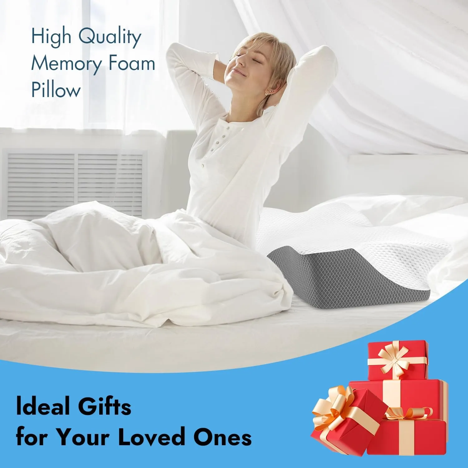 Anvo Cervical Pillow for Neck Pain Relief, Memory Foam Pillows for Neck and Shoulder Pain, Orthopedic Ergonomic Design for Sleeping, Suitable for Side Back and Stomach Sleeper, Grey Firm