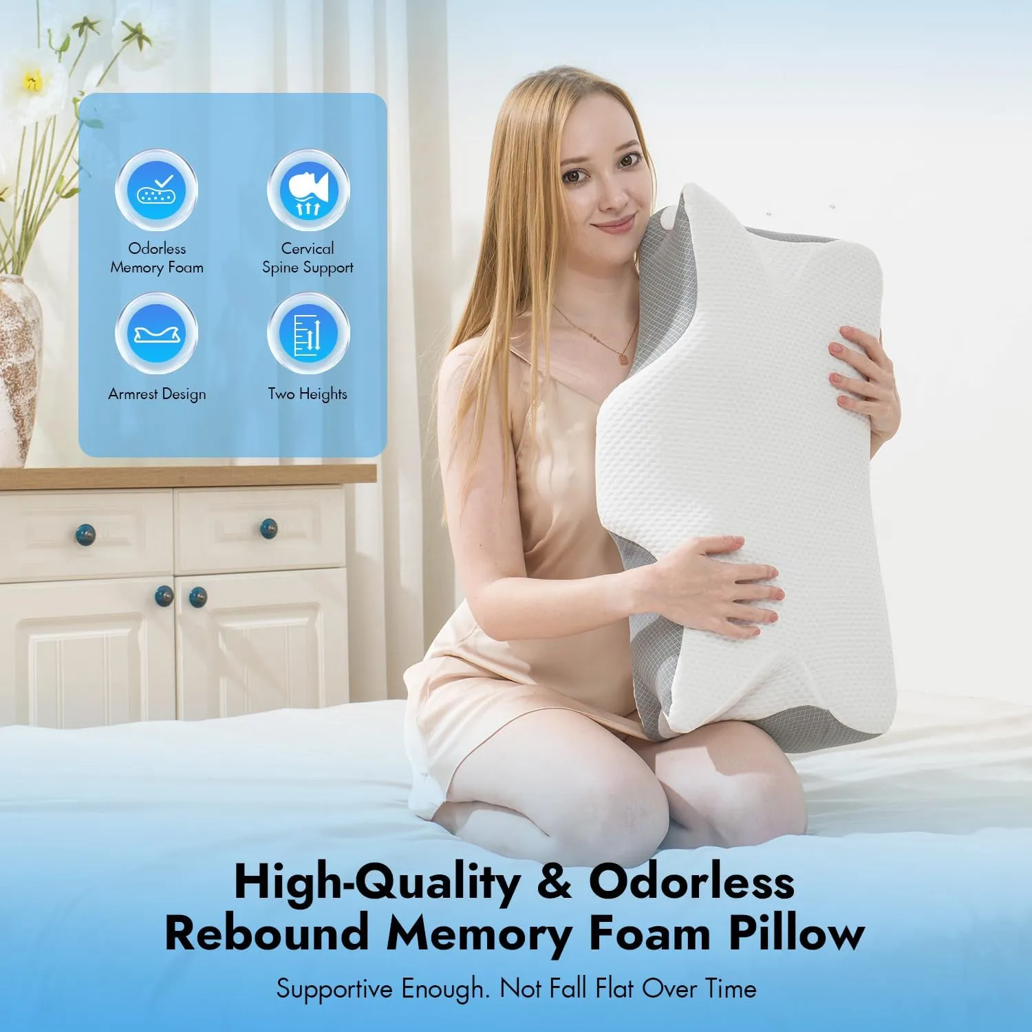 Anvo Cervical Pillow for Neck Pain Relief, Memory Foam Pillows for Neck and Shoulder Pain, Orthopedic Ergonomic Design for Sleeping, Suitable for Side Back and Stomach Sleeper, Grey Firm