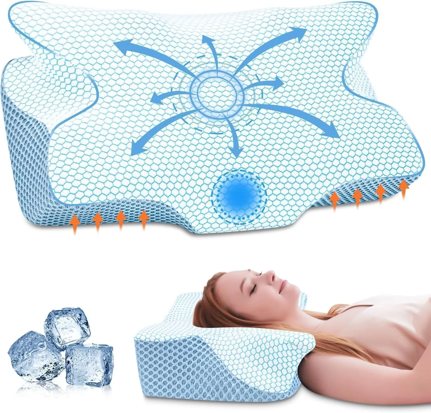 Anvo Cervical Pillow for Neck Pain Relief, Memory Foam Pillows for Neck and Shoulder Pain, Orthopedic Ergonomic Design for Sleeping, Suitable for Side Back and Stomach Sleeper, Navy Firm