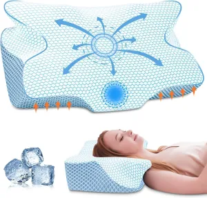 Anvo Cervical Pillow for Neck Pain Relief, Memory Foam Pillows for Neck and Shoulder Pain, Orthopedic Ergonomic Design for Sleeping, Suitable for Side Back and Stomach Sleeper, Navy Firm