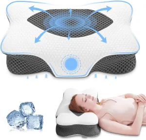 Anvo Cervical Pillow for Neck Pain Relief - Neck Pillows for Pain Relief Sleeping - Pillow for Neck and Shoulder Pain - Ergonomic Design for Side Back Stomach Sleeper-Dark Black Queen Firm