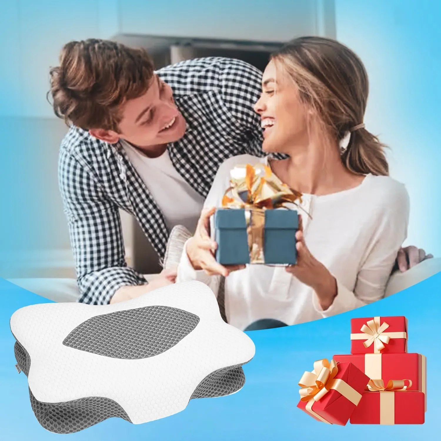 Anvo Cervical Pillow for Neck Pain Relief - Neck Pillows for Pain Relief Sleeping - Pillow for Neck and Shoulder Pain - Ergonomic Design for Side Back Stomach Sleeper-Dark Black Queen Firm