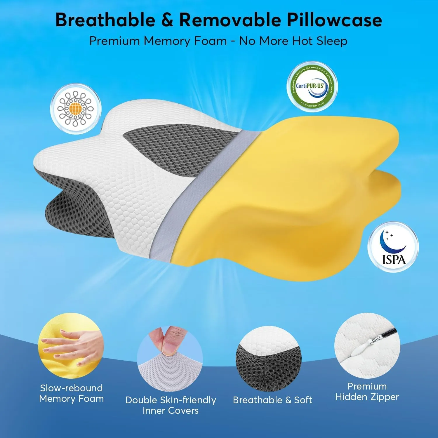 Anvo Cervical Pillow for Neck Pain Relief - Neck Pillows for Pain Relief Sleeping - Pillow for Neck and Shoulder Pain - Ergonomic Design for Side Back Stomach Sleeper-Dark Black Queen Firm