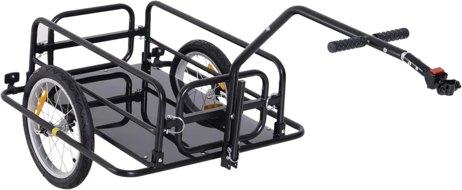 Aosom Bike Cargo Trailer, Bicycle Trailer, Heavy-Duty Bike Wagon Cart, Foldable Compact Storage, with Universal Hitch, 16" Wheels, 88 lbs. Capacity, Black