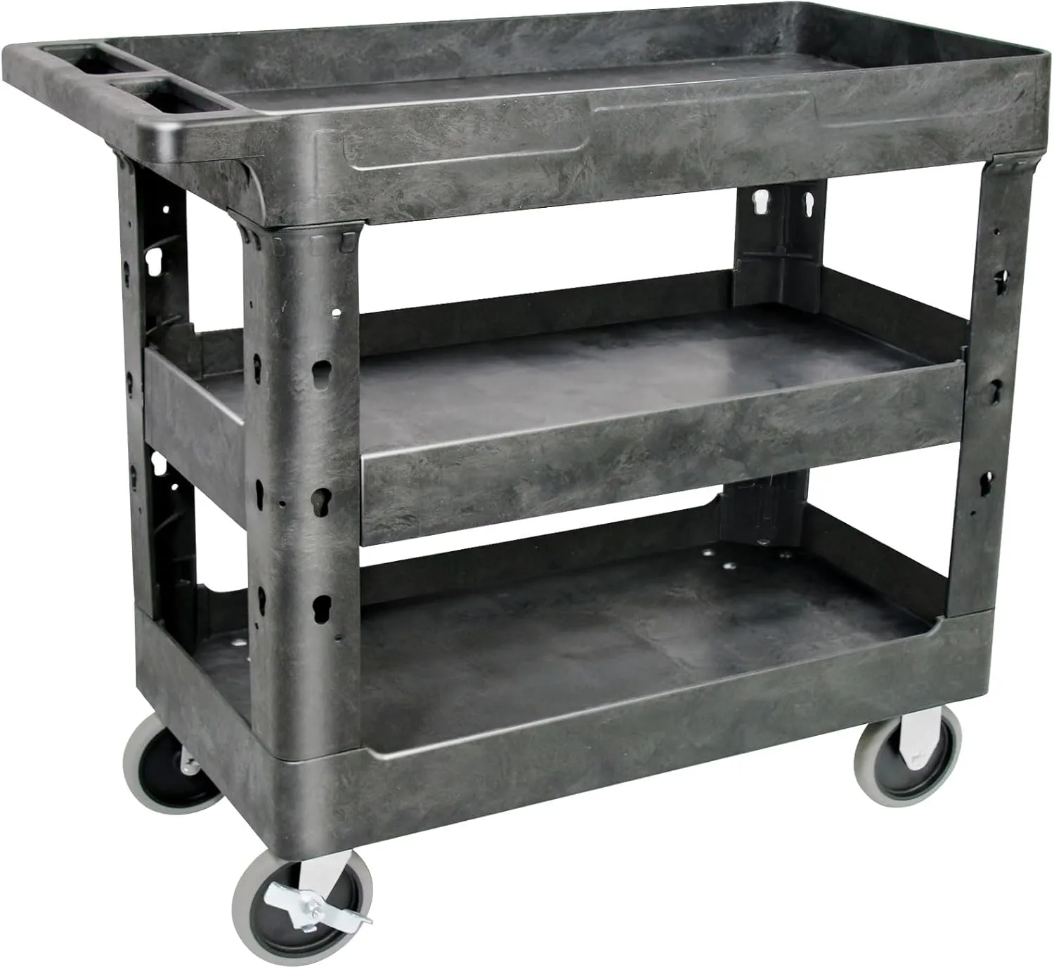 AQNIEGEP 3 Shelf Utility Cart Heavy Duty Rolling Cart with Brake Wheels Storage Service Cart w/Deep Shelves for Warehouse Workshop Cleaning Office Restaurant Commercial Moving 600lbs Capacity Black