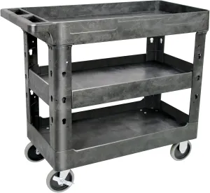 AQNIEGEP 3 Shelf Utility Cart Heavy Duty Rolling Cart with Brake Wheels Storage Service Cart w/Deep Shelves for Warehouse Workshop Cleaning Office Restaurant Commercial Moving 600lbs Capacity Black