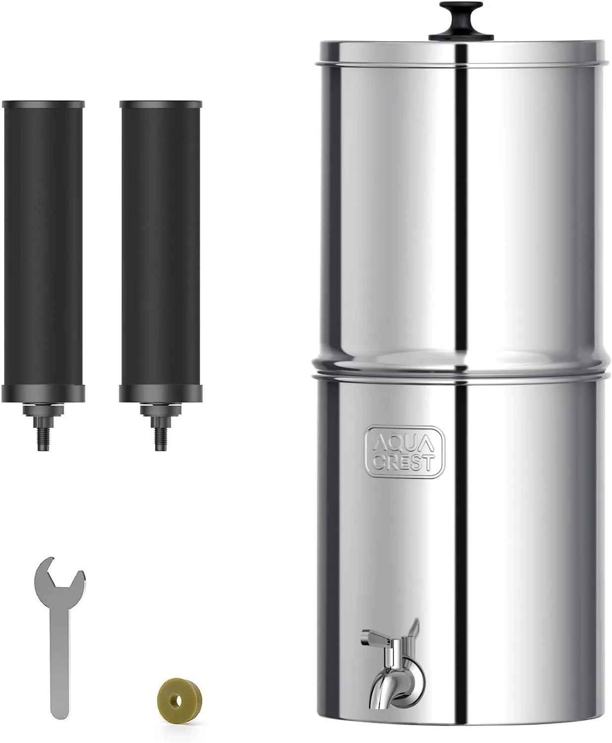 Aqua Crest Gravity Water Filter System, NSF/ANSI 42&372 Certified Black Carbon Filters, Reduce Lead and Up to 99% Chlorine, 2.25G, for Home, Camping, RVing, Off-Grid, Emergencies, AQ-TN-A