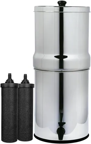 AquaEasy Stainless Steel Gravity Water Filter System (2.25 Gallon) with 2X Activated Carbon Filter, Countertop Water Filtration System (Lite)