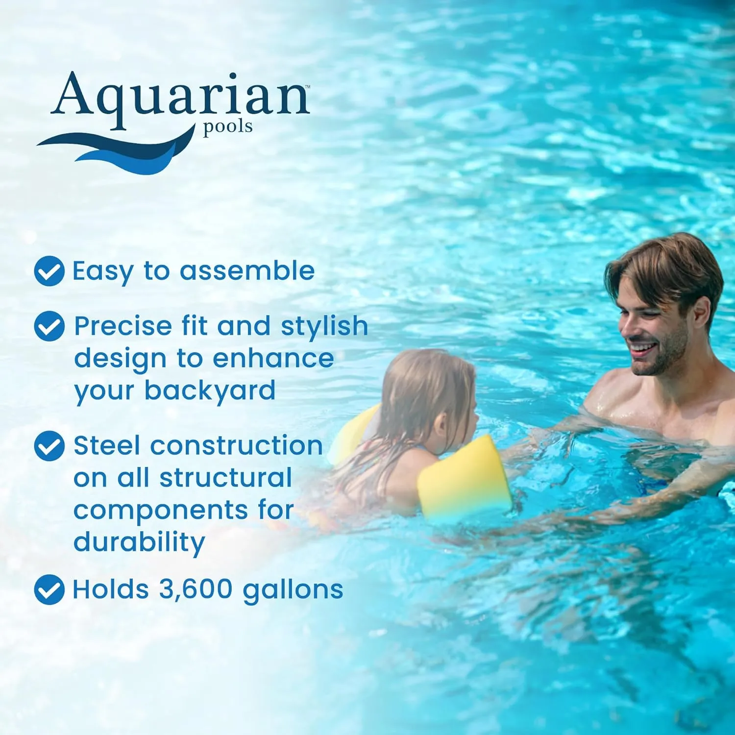 Aquarian Above Ground Pool Kit w/Pump & Leaf Skimmer, Phoenix Steel-Frame, 15', Cognac - Large Heavy-Duty Outdoor Family Swimming Pool for Backyard, Patio, and Yard