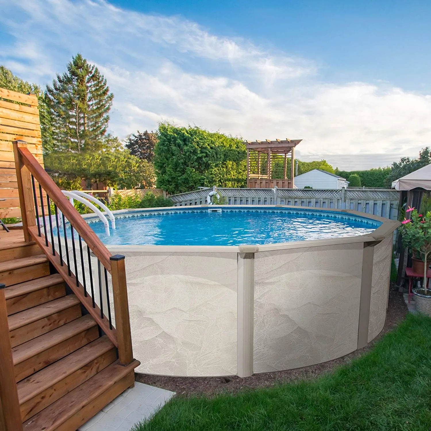 Aquarian Above Ground Pool Kit w/Pump & Leaf Skimmer, Phoenix Steel-Frame, 15', Cognac - Large Heavy-Duty Outdoor Family Swimming Pool for Backyard, Patio, and Yard