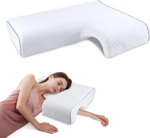 Arched Memory Cuddle Pillow for Adults, Couple Pillow with Slow Rebound, Anti-Compression Hand Memory Foam Neck Pillow, Side Sleep Pillow with Arm Hole Pillow (Left)