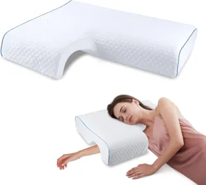 Arched Memory Cuddle Pillow for Adults, Couple Pillow with Slow Rebound, Anti-Compression Hand Memory Foam Neck Pillow, Side Sleep Pillow with Arm Hole Pillow (Right)