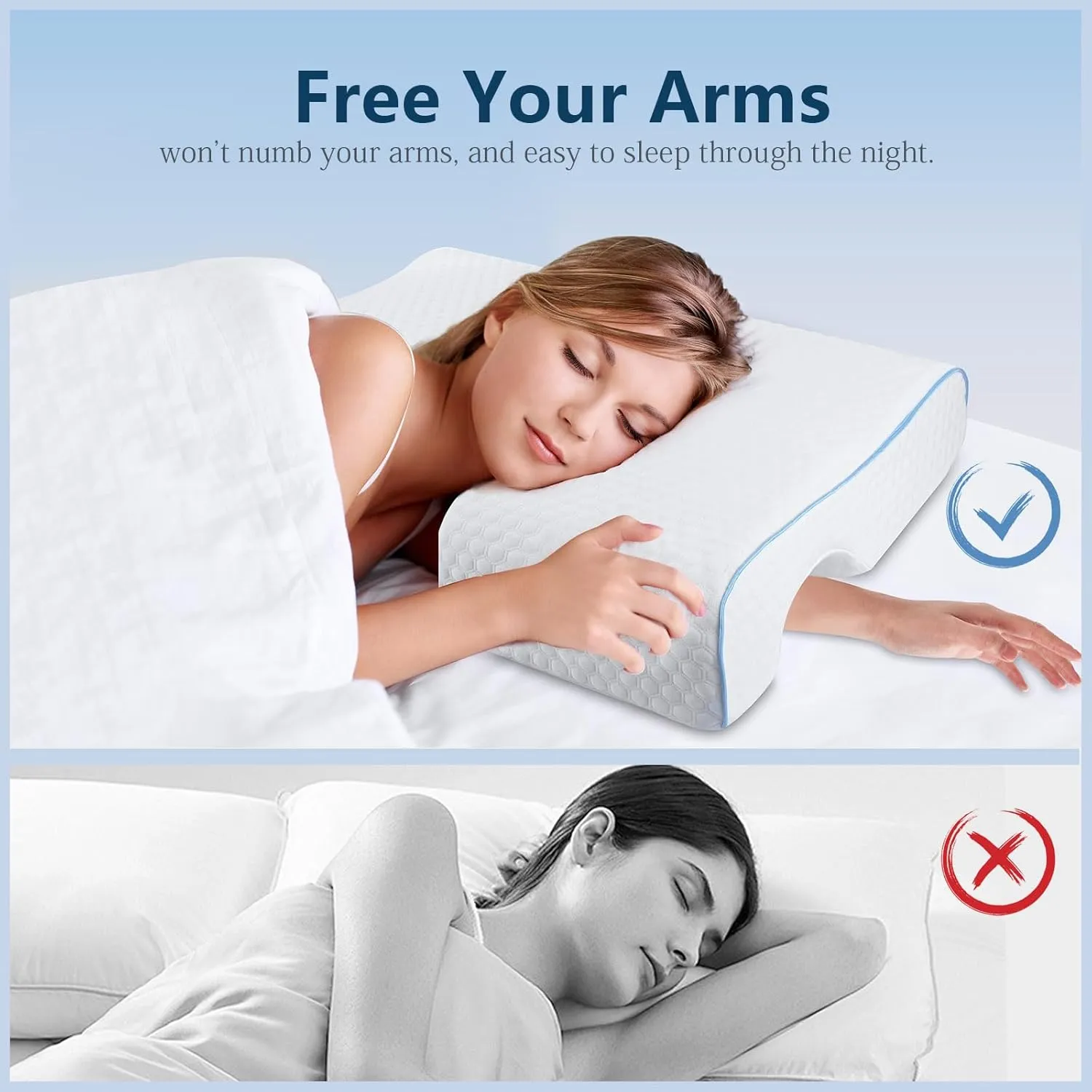 Arched Memory Cuddle Pillow for Adults, Couple Pillow with Slow Rebound, Anti-Compression Hand Memory Foam Neck Pillow, Side Sleep Pillow with Arm Hole Pillow (Right)