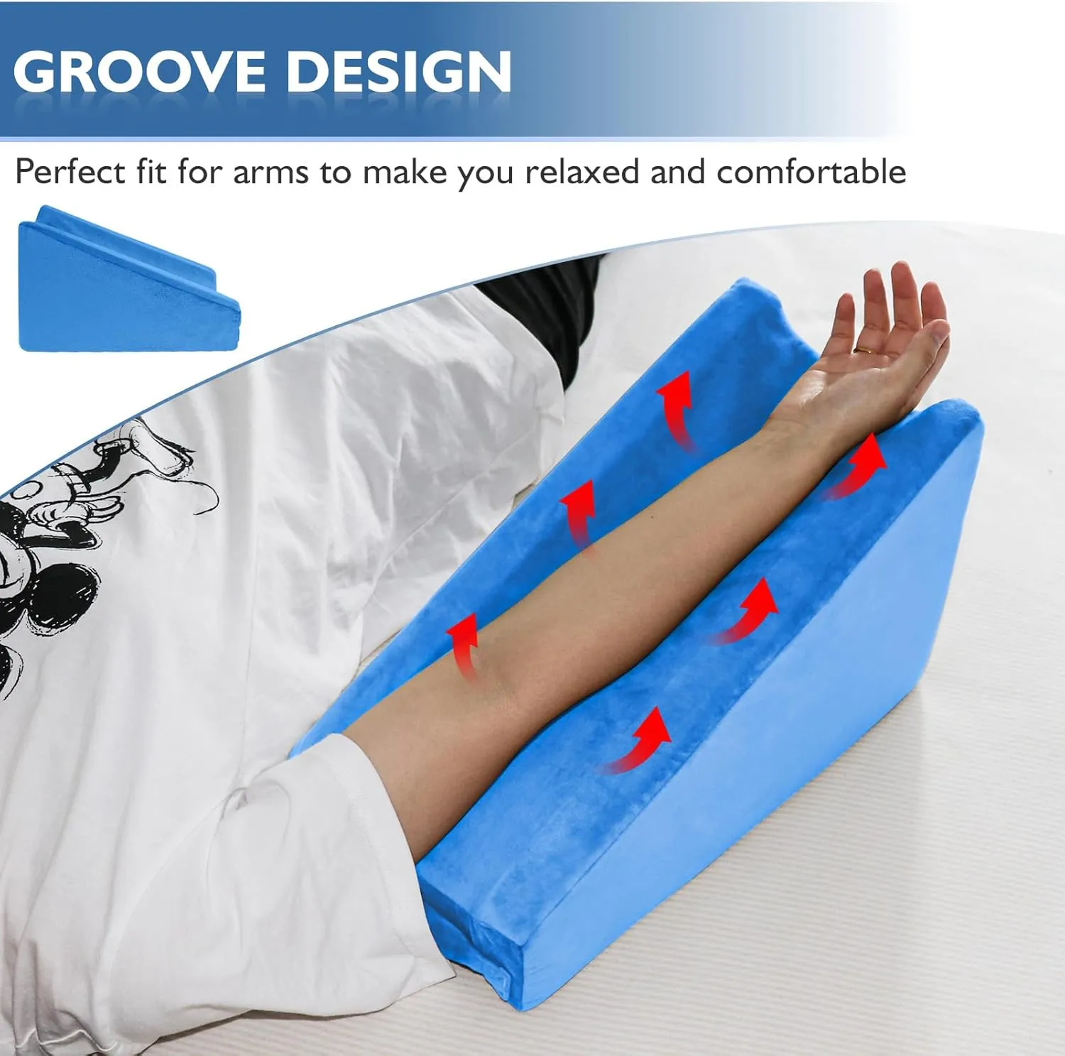 Arm Elevation Pillow, Arm Wedge Elevation Pillow Excellent, Ergonomic Elbow Support Pillow for Sleeping Arm Pads Elbow Pillow with Removable Pillow Case-Blue