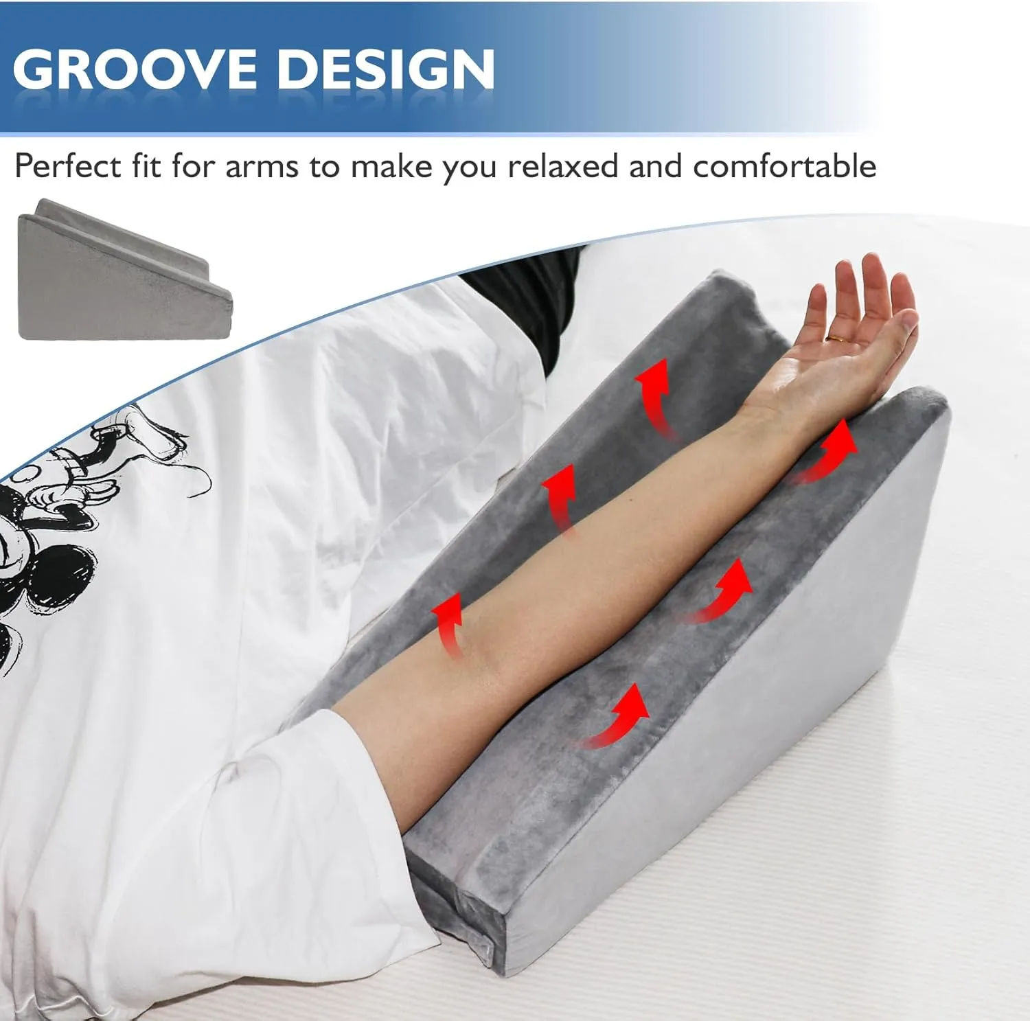 Arm Elevation Pillow, Arm Wedge Elevation Pillow Excellent, Ergonomic Elbow Support Pillow for Sleeping Arm Pads Elbow Pillow with Removable Pillow Case-Grey
