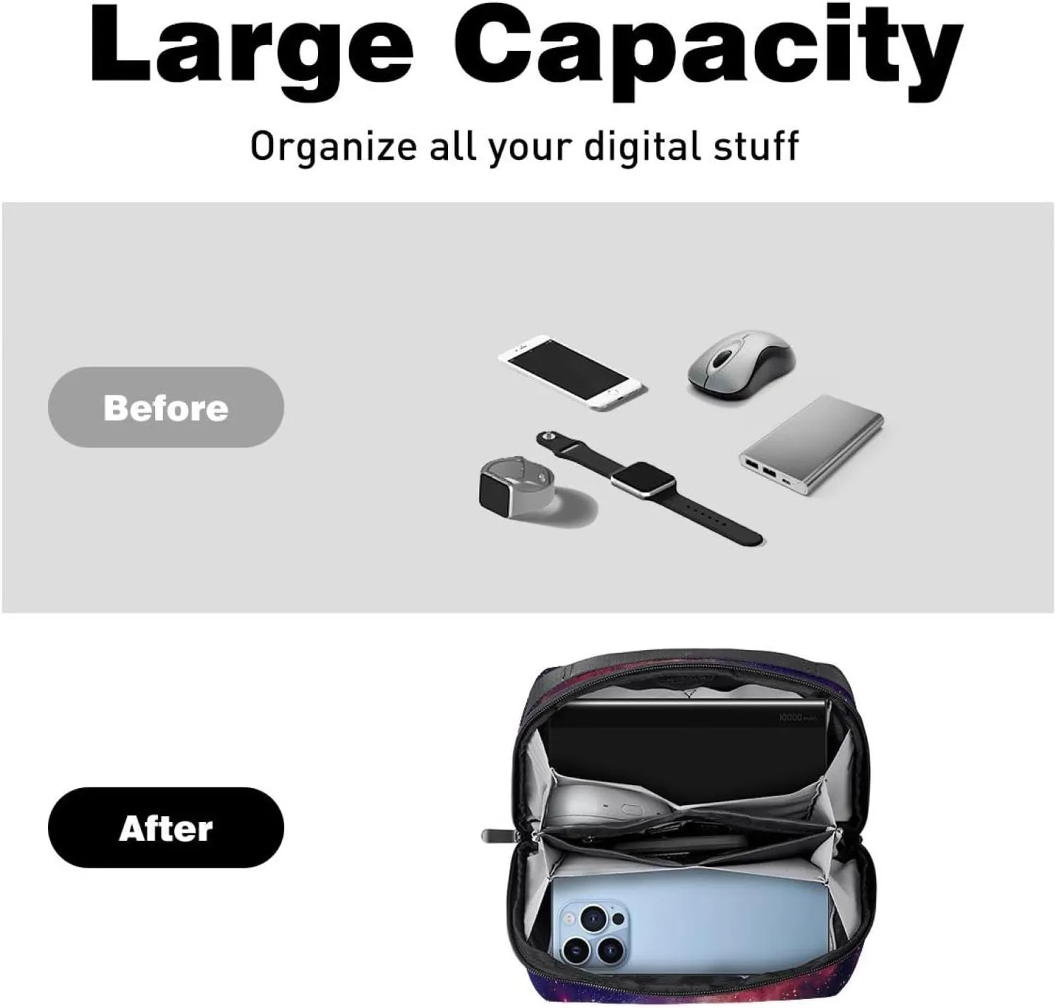 Art Space Galaxy Nebula Starry Electronics Organizer, Cord Cable Storage Bag Waterproof for Home Travelling, Electronic Accessories Case for Charge Mouse USB SD Card Hard Drives