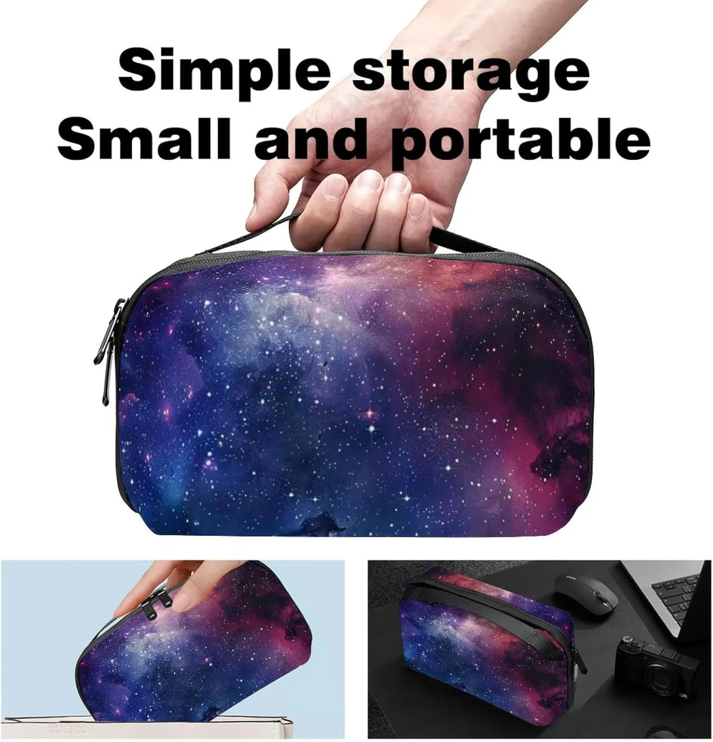 Art Space Galaxy Nebula Starry Electronics Organizer, Cord Cable Storage Bag Waterproof for Home Travelling, Electronic Accessories Case for Charge Mouse USB SD Card Hard Drives