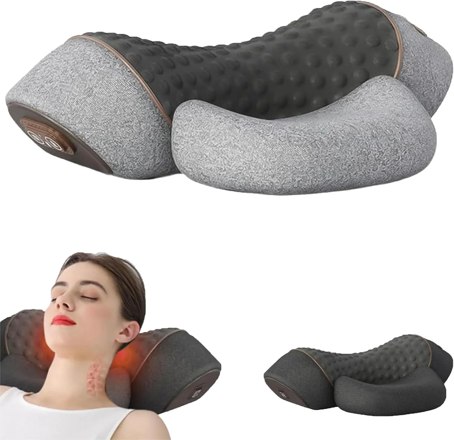 Artuvate Neck Massager,3-in-1 Neck Massager Pillow, Shoulder Massager with Heat and Electric Lifting Airbag, forSide Back Stomach Sleepers for Back Shoulder (Grey)