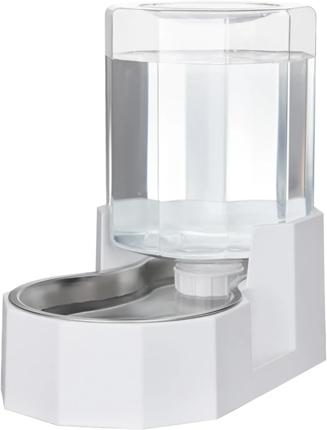 Automatic Pet Water Dispenser with Stainless Steel Bowl, Gravity Waterer, Angular Water Feeder for Small to Large Dogs and Cats (White, 4L Without Filter)