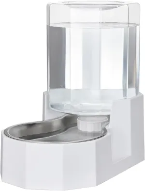 Automatic Pet Water Dispenser with Stainless Steel Bowl, Gravity Waterer, Angular Water Feeder for Small to Large Dogs and Cats (White, 4L Without Filter)