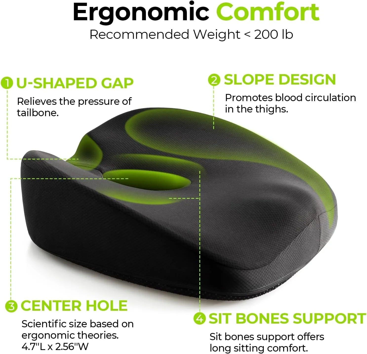AUVON Innovative Donut Pillow Hemorrhoids Scientific Center Hole and Tailbone Cutout, Orthopedic Pain Relief Donut Seat Cushion for Coccyx, Sciatica, Postpartum Pregnancy, After Surgery Sitting Relief