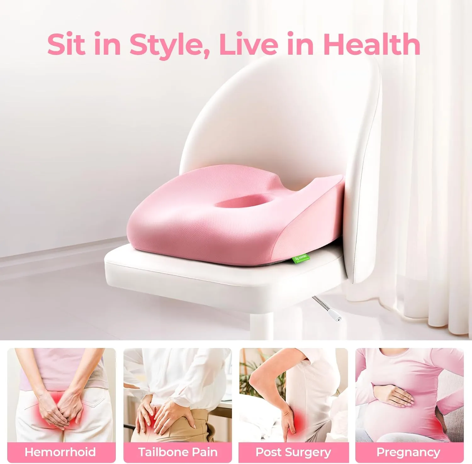 AUVON Innovative Donut Pillow Hemorrhoids Scientific Center Hole and Tailbone Cutout, Orthopedic Pain Relief Donut Seat Cushion for Coccyx, Sciatica, Postpartum Pregnancy, After Surgery Sitting Relief