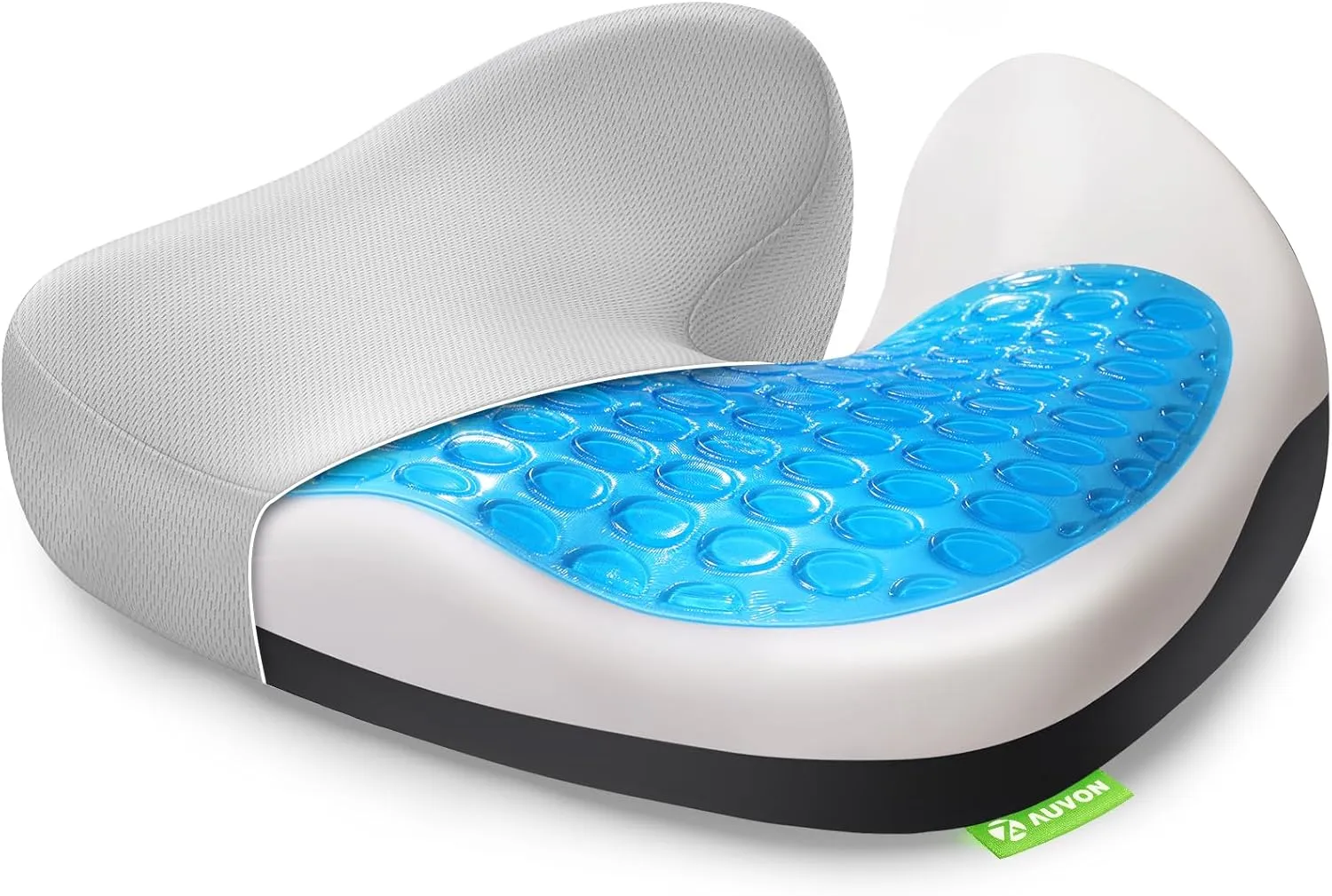AUVON Multi-Layer Gel Cushion for Ideal Support & Softness, Cooling Memory Foam Cushion for Hemorrhoid, Sciatica & Tailbone Pain Relief, Anti-Slip Back Seat Pillow, FSA HSA Eligible
