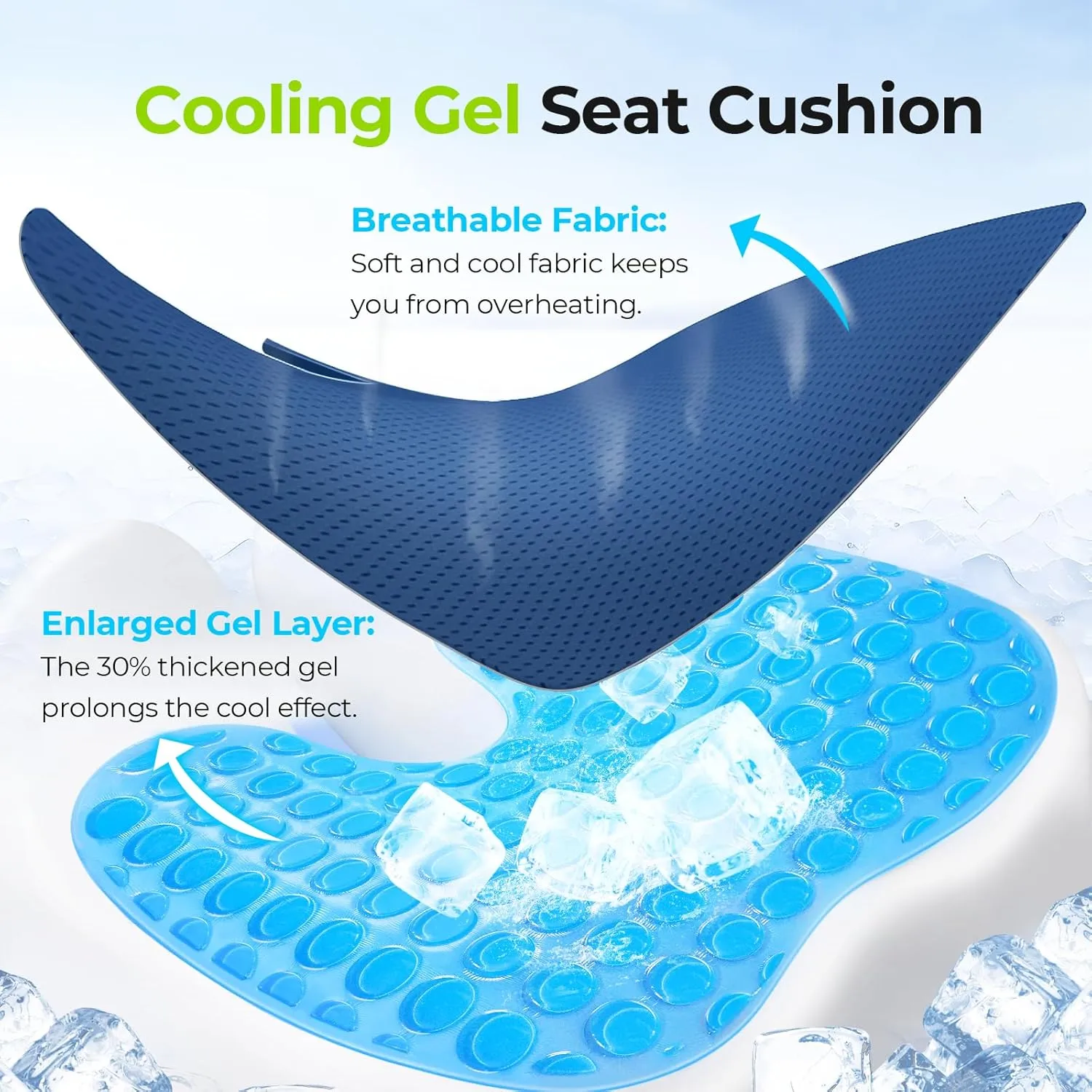AUVON Multi-Layer Gel Cushion for Ideal Support & Softness, Cooling Memory Foam Cushion for Hemorrhoid, Sciatica & Tailbone Pain Relief, Anti-Slip Back Seat Pillow, FSA HSA Eligible
