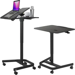 AVLT 47" Ambidextrous Mobile Standing Desk with Split Top Tilting Tray (3 ft 11 inches) - Pneumatic Laptop Cart - Rolling Black Cart with Brake Casters