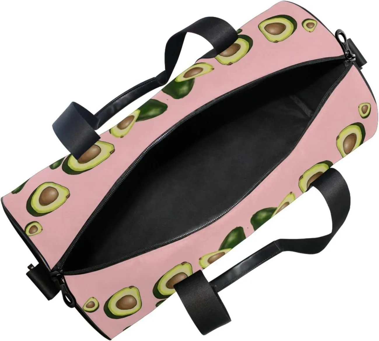 Avocado Fruits on Pink Duffel Bag, Foldable Canvas Travel Tote for Gym Sports with Inner Pockets, Durable Lightweight Fitness Bag for Overnight Workout
