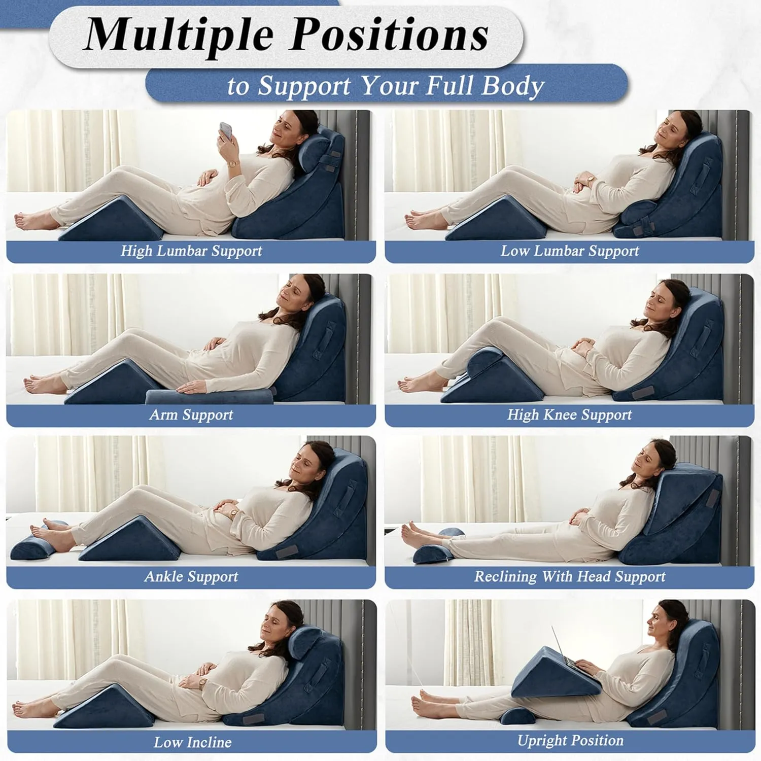 Axelrod Orthopedic Bed Wedge Pillow Set, Post Surgery Foam for Back, Neck and Leg Pain Relief Comfortable & Adjustable Ortho Pillows- Anti Snoring, Heartburn, Acid Reflux & GERD Sleeping Dark Indigo