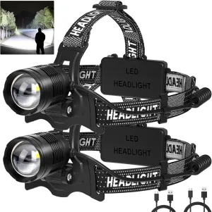 azamine LED Headlamp Rechargeable 2Pack, 3000 Lumens Bright Head Lamp, 90° Adjustable Head Lights for Forehead with 3 Modes, Long Runtime & Waterproof Headlamps for Adults Camping Hiking