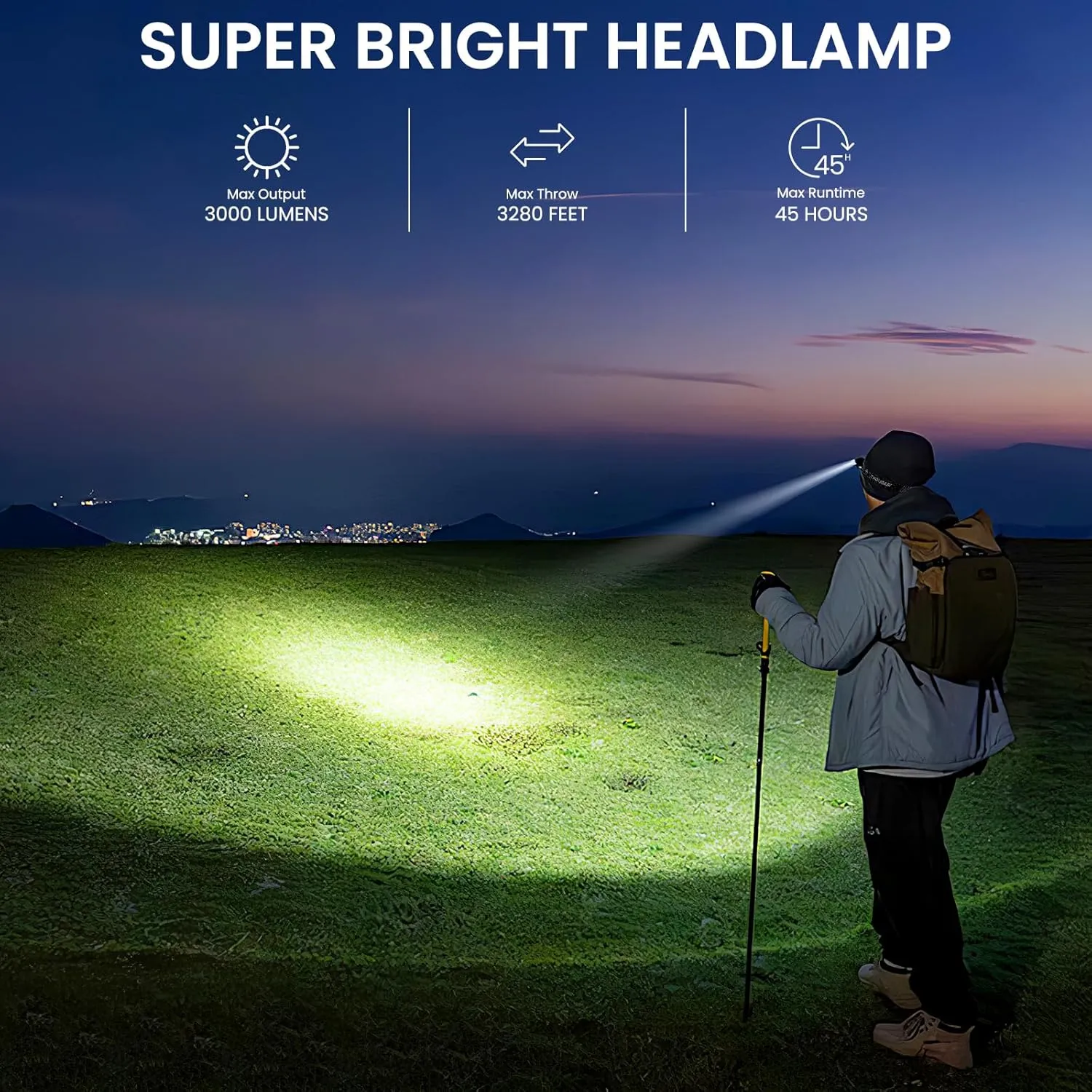 azamine LED Headlamp Rechargeable 2Pack, 3000 Lumens Bright Head Lamp, 90° Adjustable Head Lights for Forehead with 3 Modes, Long Runtime & Waterproof Headlamps for Adults Camping Hiking