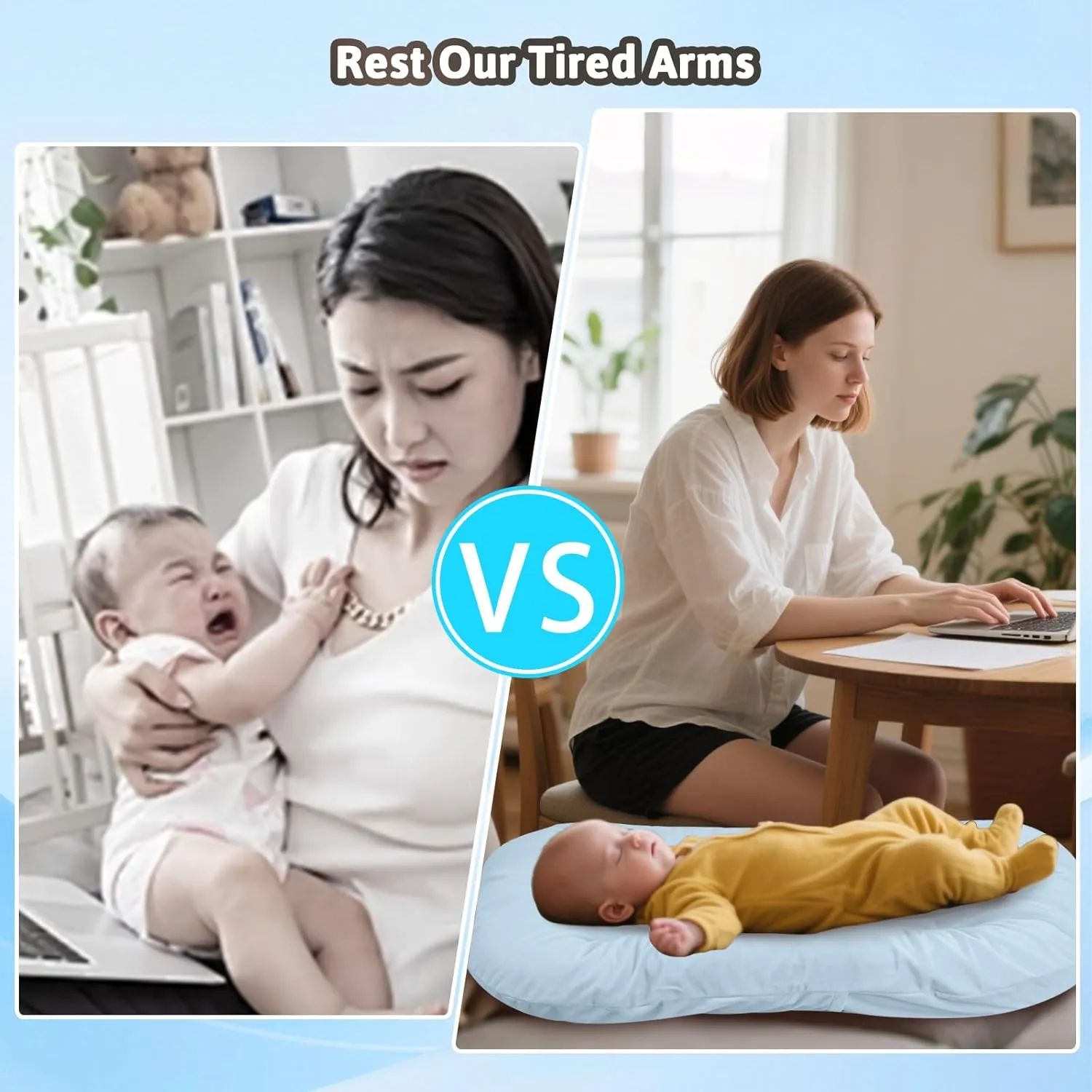 Baby Lounger for Newborn Pillow,Loevin Baby Nest Pillow Co-Sleeping for Baby in Bed,Newborn Lounger for Boys & Girls 0-12 Months-Misty Blue