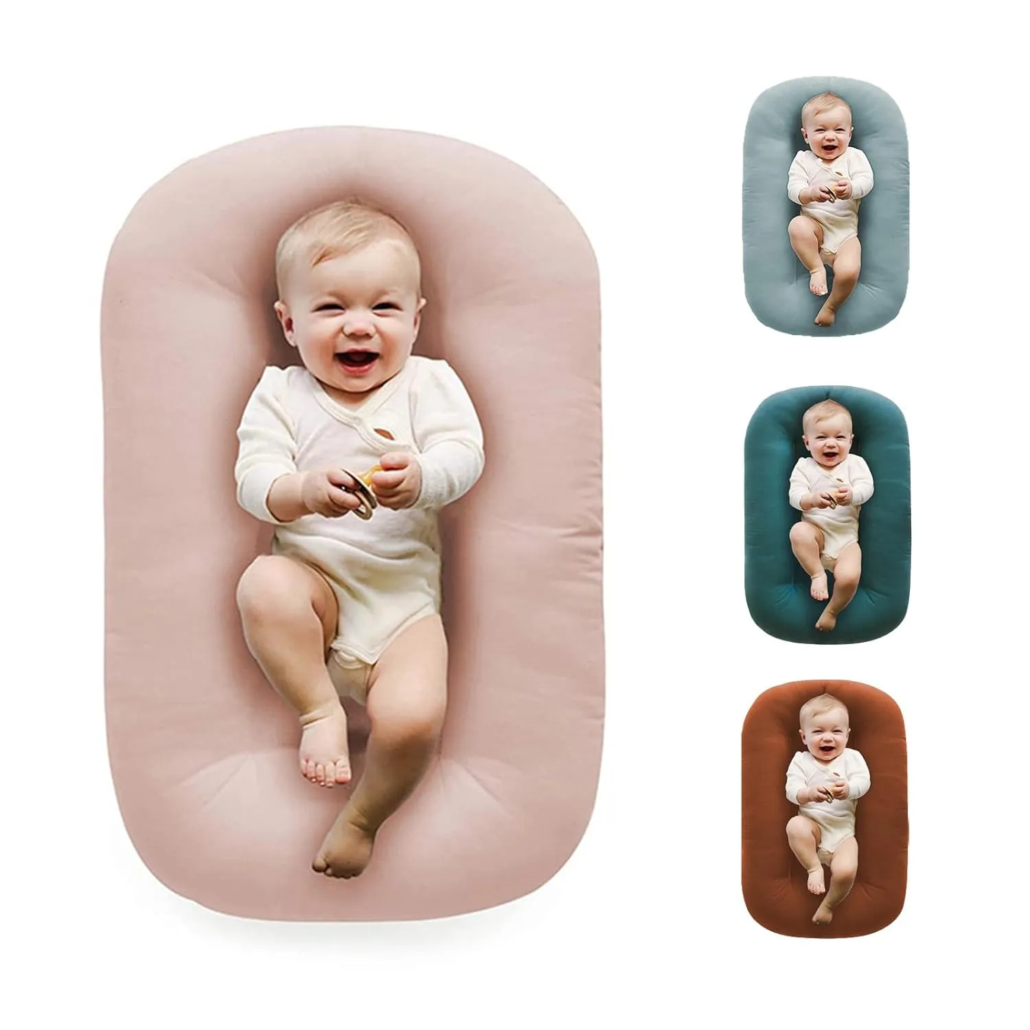 Baby Lounger Pillow,Loevin Baby Lounger Pillow for Newborn Cosleeping for Baby in Bed,Newborn Lounger Baby Nest for Boys & Girls 0-12 Months-Pink