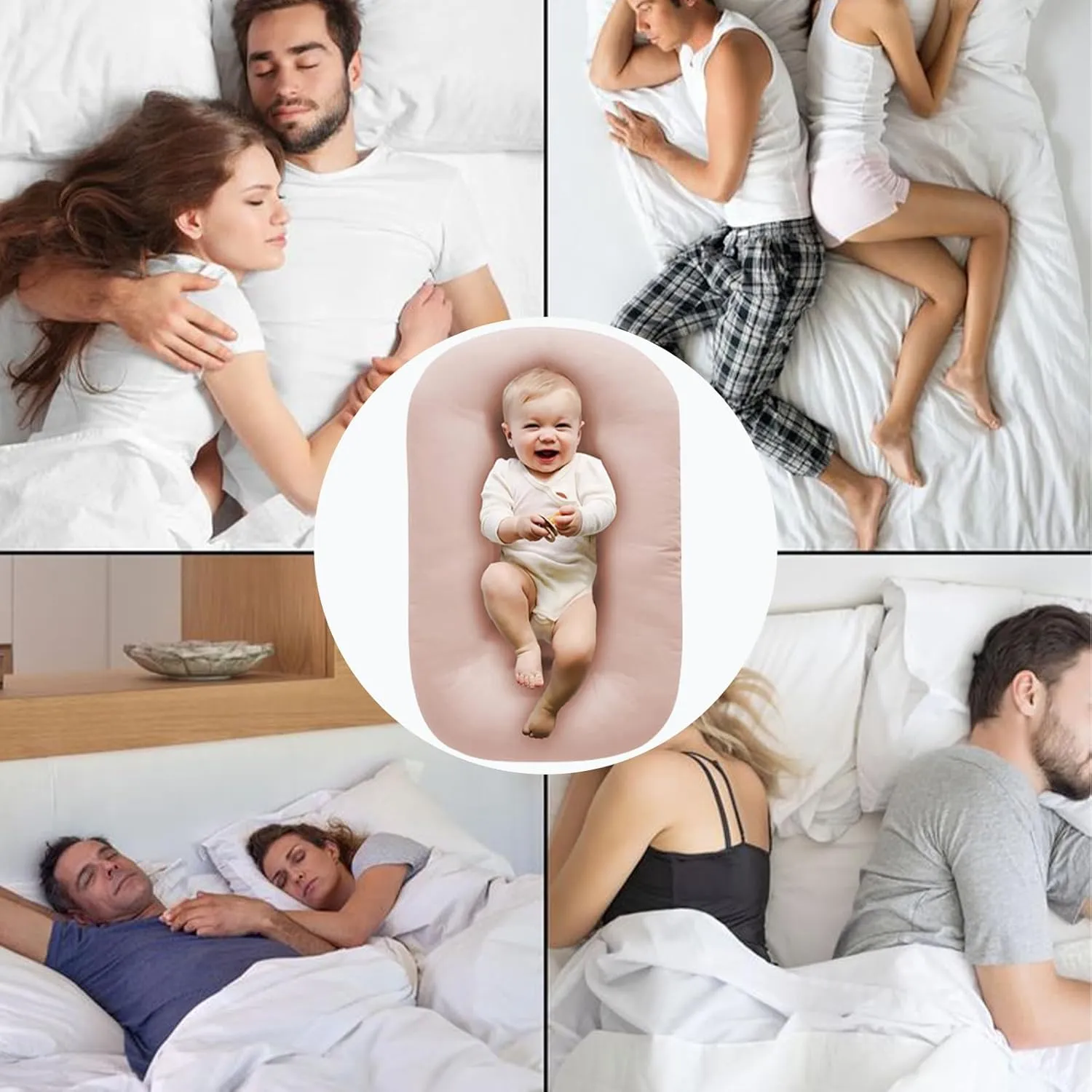 Baby Lounger Pillow,Loevin Baby Lounger Pillow for Newborn Cosleeping for Baby in Bed,Newborn Lounger Baby Nest for Boys & Girls 0-12 Months-Pink
