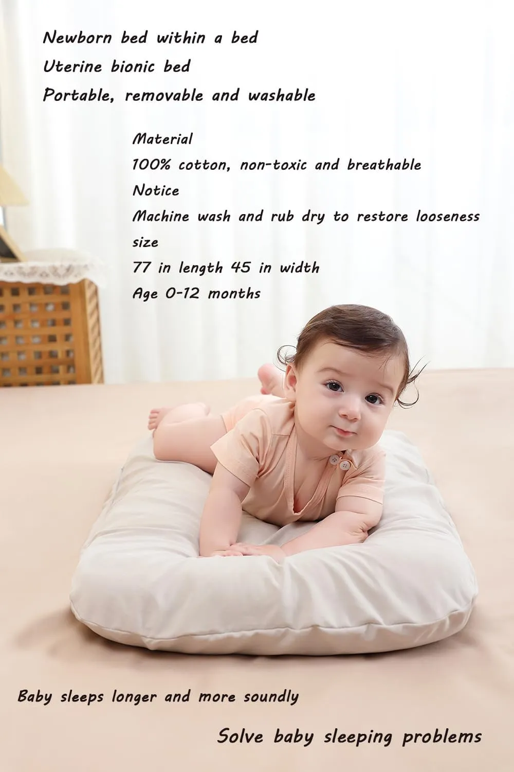 Baby Lounger,Baby Lounger Pillow,Baby Lounger Nest Cover for 0-12 Month (Dark Gray)
