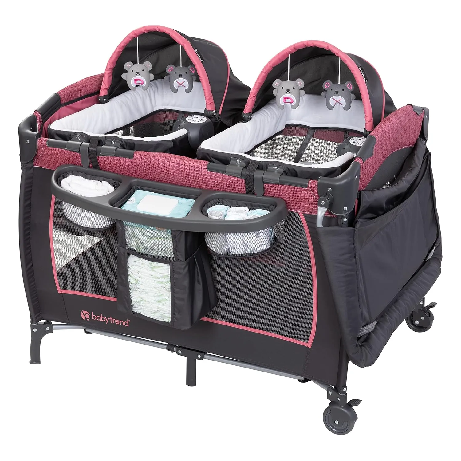 Baby Trend Lil’ Snooze™ Deluxe III Nursery Center® Playard for Twins, Cozy Berry