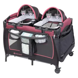 Baby Trend Lil’ Snooze™ Deluxe III Nursery Center® Playard for Twins, Cozy Berry