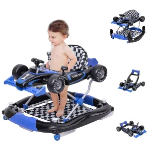 Baby Walker with Wheels, Activity Center Anti-Rollover, Comfortable seat, Steering Wheel, Music, Lights, 4 Height Adjustable Foldable Baby Walkers for Boys and Girls from 6-18 Months with Footrest