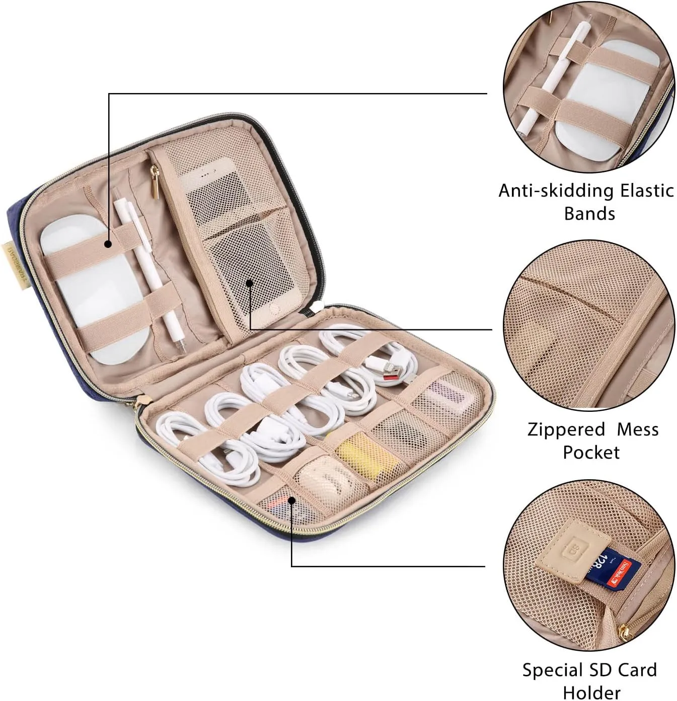 BAGSMART Electronics Organizer Travel Case for Tech Accessories, Cable Storage Bag with Cord Management, Sapphire Blue