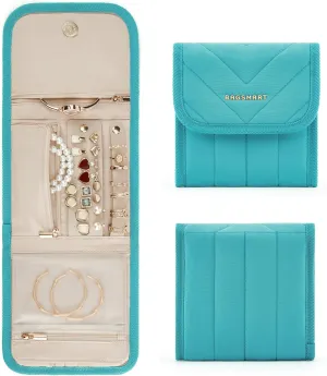 BAGSMART Travel Jewelry Organizer Case, Foldable Jewelry Roll for Necklaces, Earrings, Journey-Rings, Bracelets, Brooches, Portable,Teal