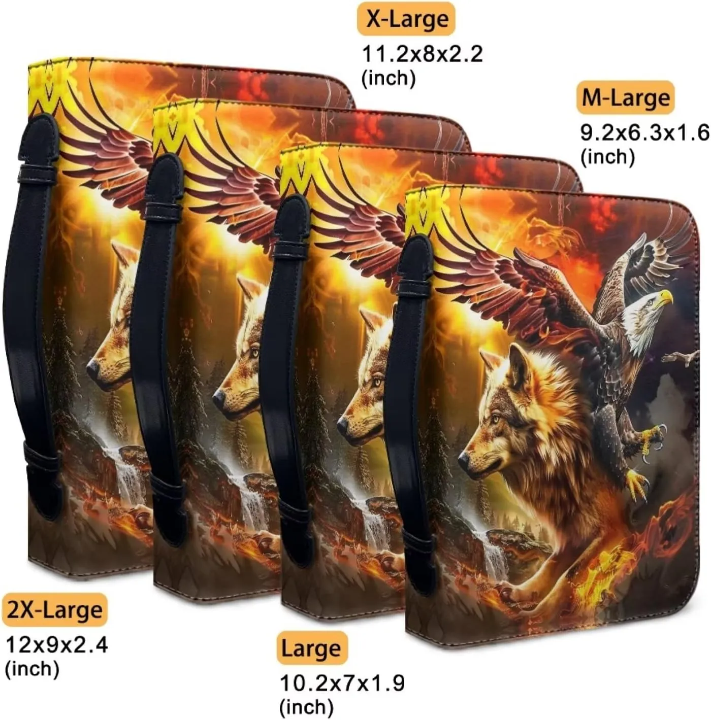 Bald Eagle and Wolf Bible Covers for Men Large Size Bible Carrying Bag for Men Leather with Zippered Handle Carrying Bible Case Protects Your Prayer and Study Items