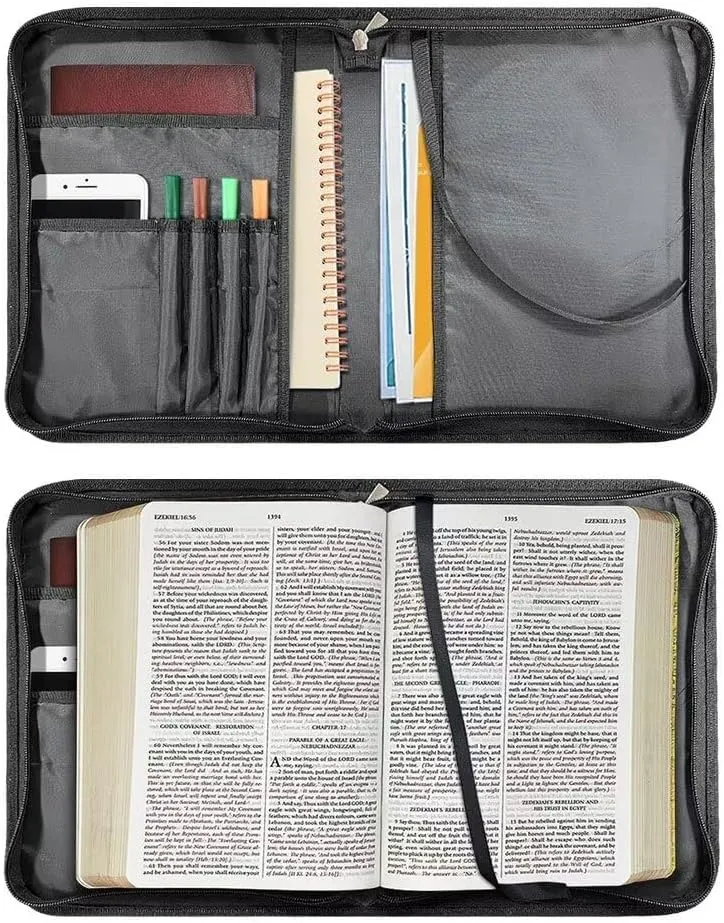 Bald Eagle and Wolf Bible Covers for Men Large Size Bible Carrying Bag for Men Leather with Zippered Handle Carrying Bible Case Protects Your Prayer and Study Items