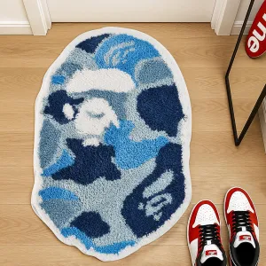 Bape Rug For Hypebeast Room Decor - 28"x20" Camo Blue Hypebeast Rug For Y2k Room Decor - Soft & Fluffy Non Slip Cool Rugs For Cute Bathroom Decor - Living Room, Bedroom & Door Mat A Bathing Ape Carpet